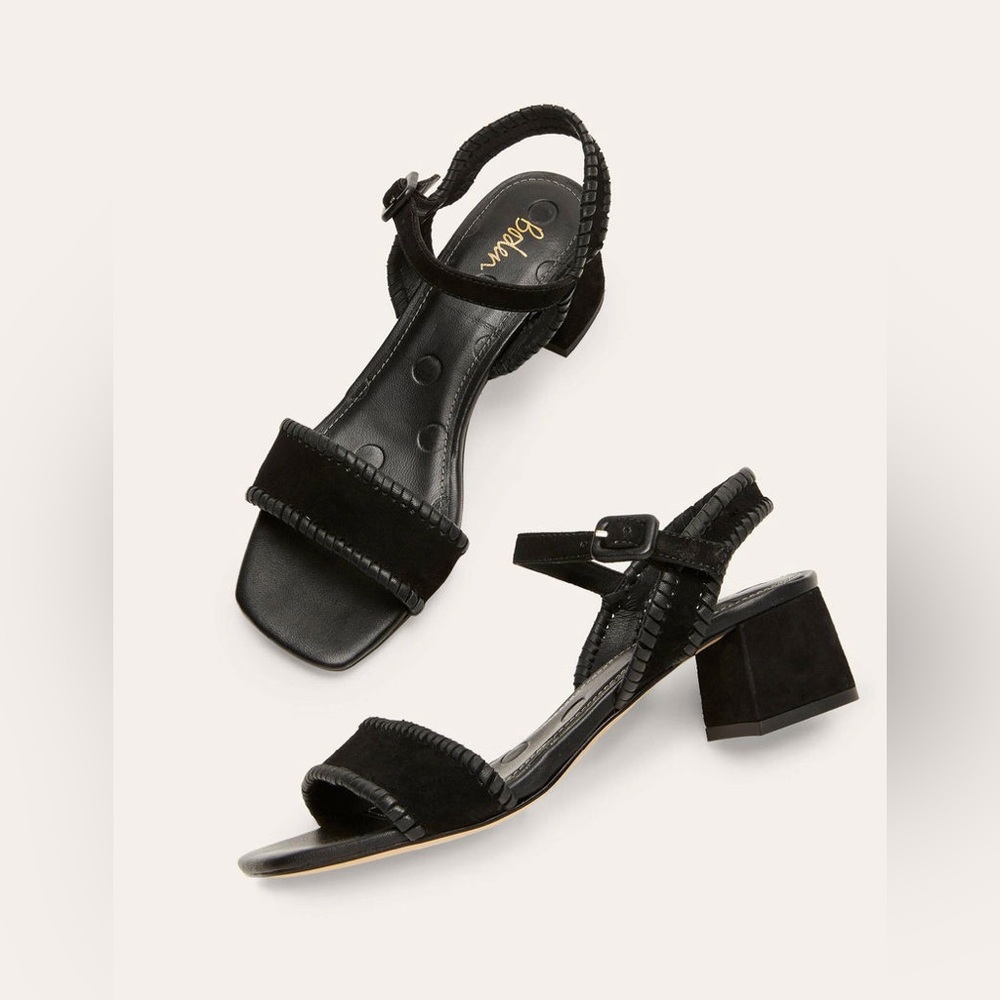 Boden Suede Block Heel Sandals Black Size 40 / US 9